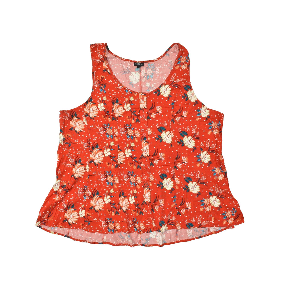 Torrid Plus Size 5 Red Floral Sleeveless Crewneck Rayon Spandex Blouse Top
